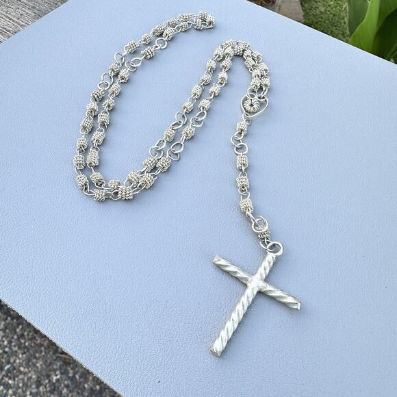 Vintage Silver Rosary Filigree Style Industrial Sculptural Minimalist Brutalist - Picture 1 of 5
